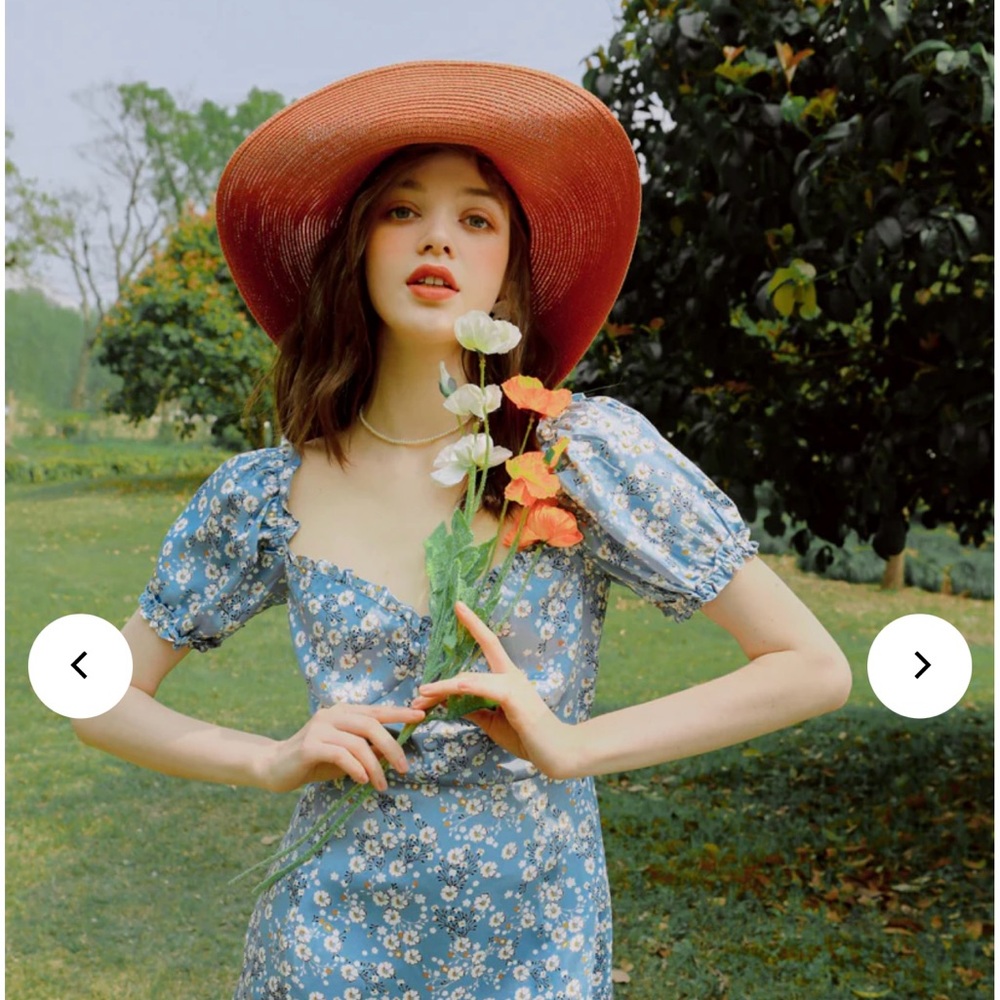 Petite Studio Blue Puff Sleeve Sundress xxs